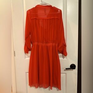 RnB women’s long sleeve sheer pink dress with buttons and buckle. Women’s size L